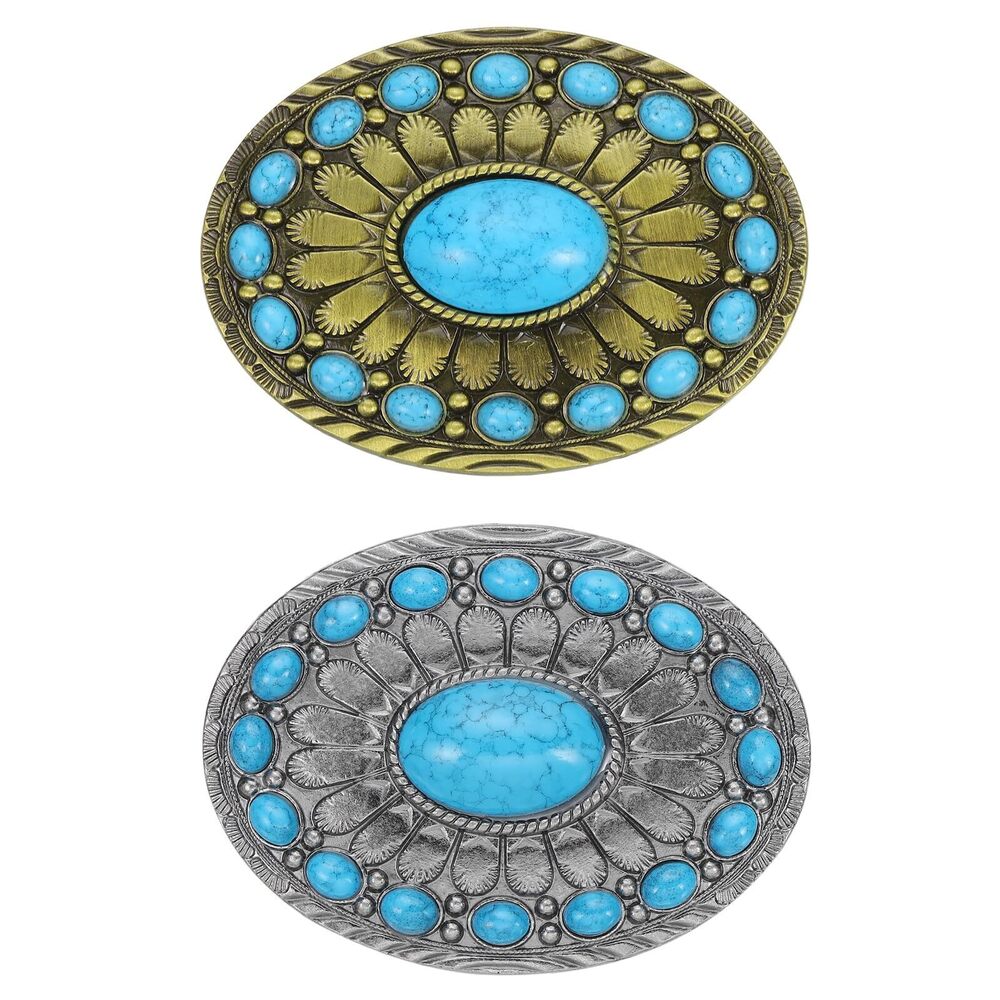 4617 Western Belt Buckle , Big Turquoise Belt Buckle Cowboy, Bronze Color